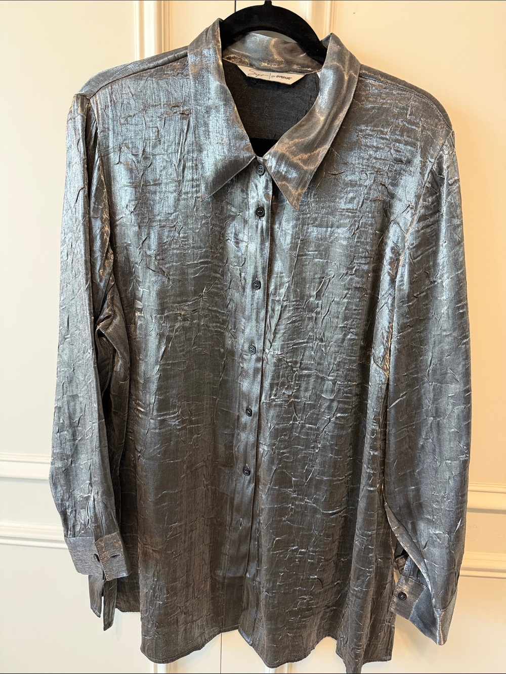 Avenue Metallic Silver Button-Down Shirt